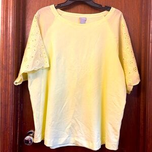 Chicos Yellow Eyelet Sleeve Women's Top Size 3
